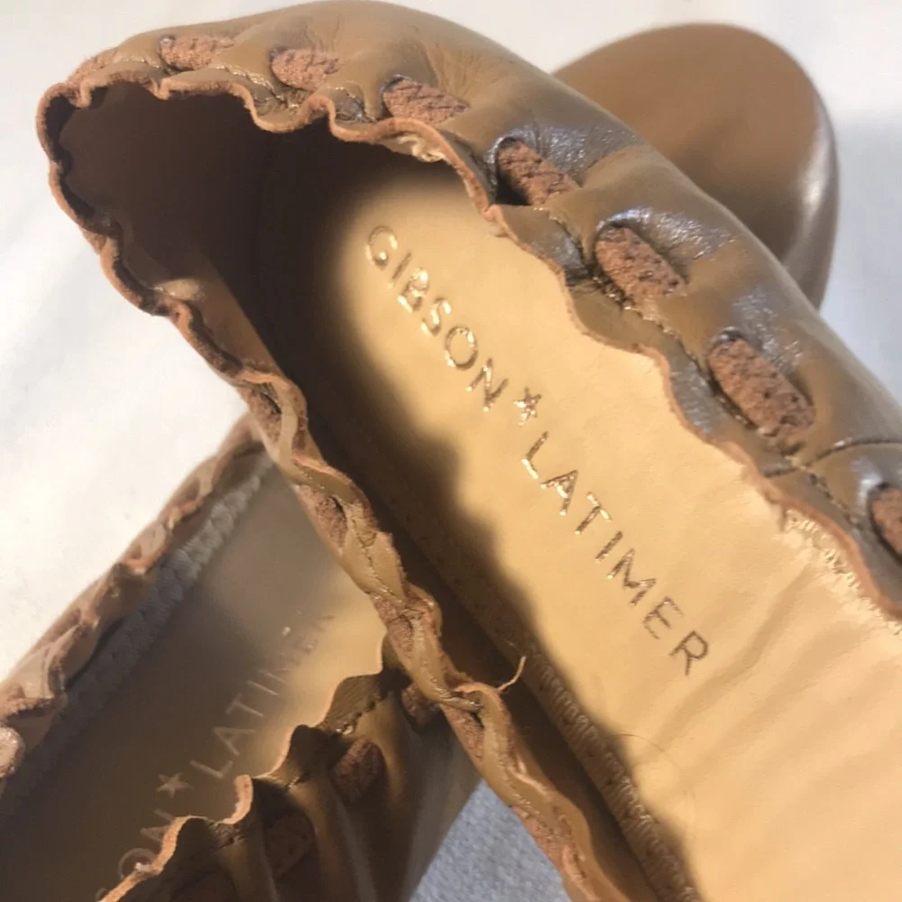 Gibson Latimer Women’sTan Scalloped Leather Slip On Ballet Flats Size 6